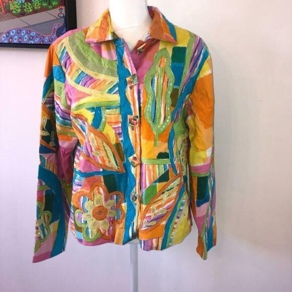 Sandy Starkman Jacket Womens Large L Vintage Art To Wear Rayon Blend Orange - Picture 11 of 12